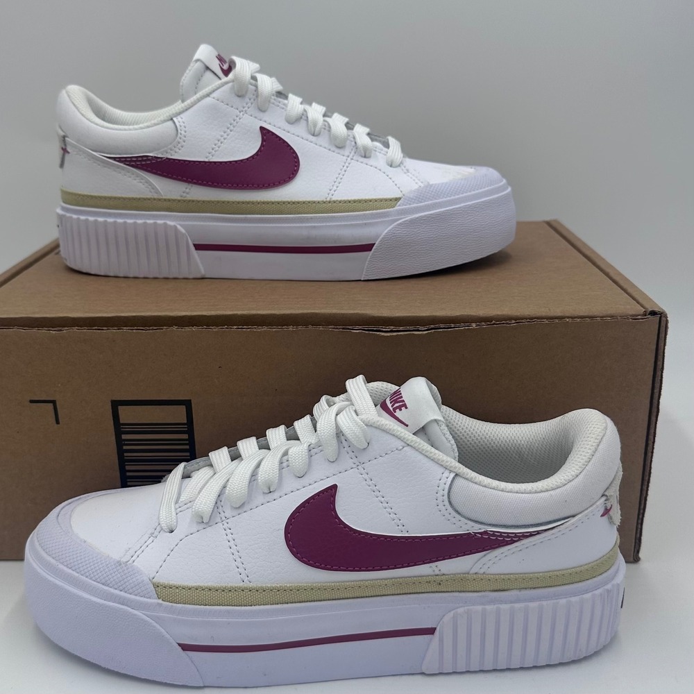 Nike Court Legacy Lift Womens 6.5 White Beet Platform Sneakers DM7590-112